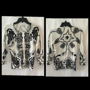 Dress Barn Black & White Embellished Floral Cardigan Size Small●